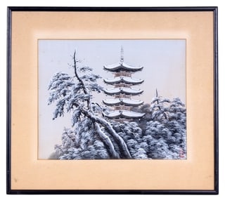 Japanese Snowy Pagoda Framed Print