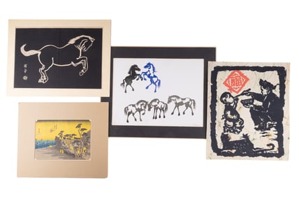 Japanese Woodblock (3 Pcs) & Inkjet (1) Print Art