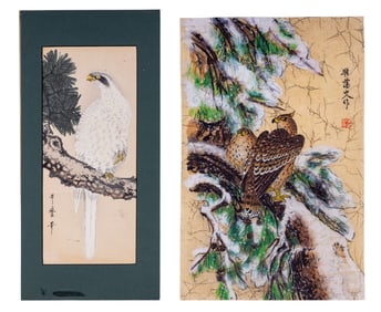 Japanese White Falcon & Hawks Woodblock Prints