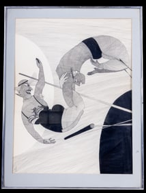 Framed Line Art Lithograph Print