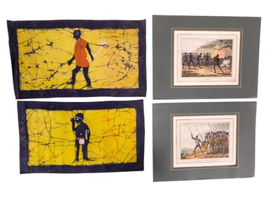 Tribal Batik Textiles and 19th C Aquatints