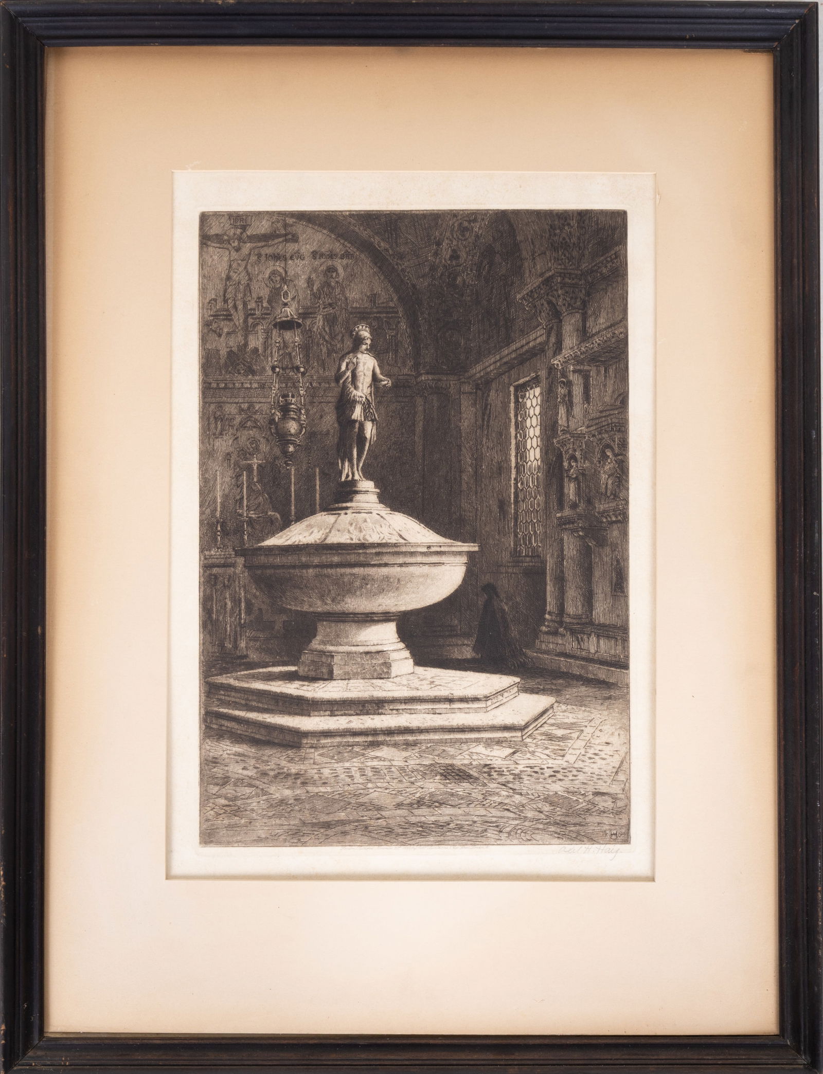 Axel Herman Haig (Sweden, 1835-1921) Lithograph: A large framed lithographic print by Axel Herman Haig (Sweden, 1835-1921) of St. John the Baptist, dated 1899, etching signature and pencil signature are in the lower right corner, note may need to be