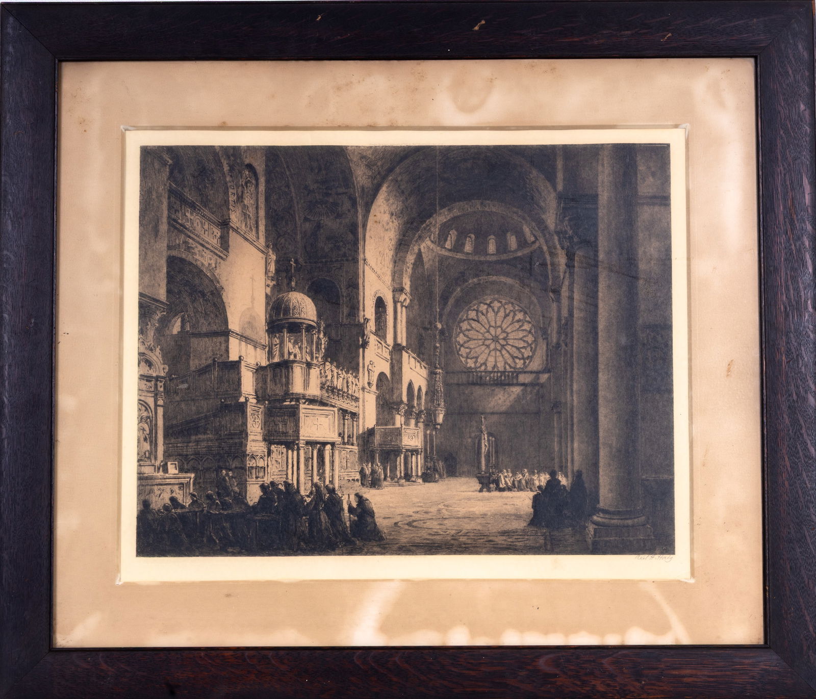 Axel H. Haig (Swed, 1835-1921) Framed Etching: Framed etching depicting the South Transept of St. Marks's Cathedral in Venice, pencil signed Axel. H. Haig in bottom left corner, 34.5" W x 30" H.