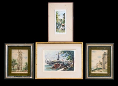 Parisian Color Lithographic Prints and Watercolors