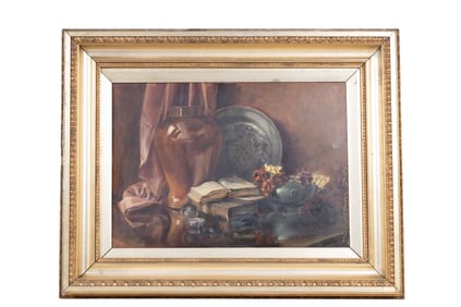 Still Life on Canvas in Large Gilt Wood Frame