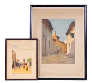 Vintage Street Scene Print and Watercolor