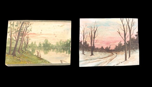 Miniature Antique Oil on Card Paintings (2)