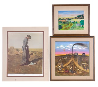 Signed Art (3) w/ Ltd Ed Print of John Wayne