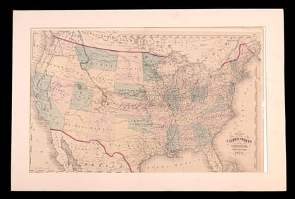 Antique Lithographic Map of U.S. 1872