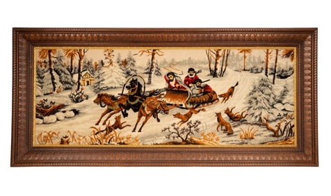 Large Vintage Russian Troika Tapestry, Framed