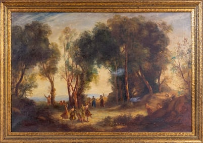 20th C Oil Painting of Women Dancing in Woods