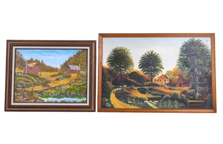 Two Large Country Scene Acrylic on Board Paintings