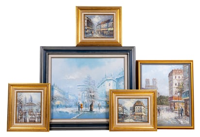 Four French Impressionist Street Scene Paintings