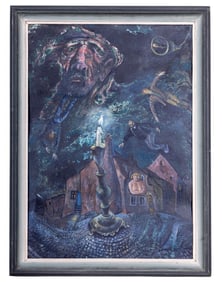Framed Surrealist Oil on Board