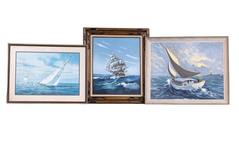 Two Sailboat Paintings & Signed Print