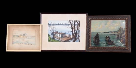 Three Mid 20th Cent Harbor Scene Paintings