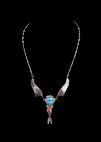 Turquoise Coral Sterling Native American Necklace