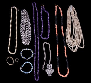 Coral, Amethyst, and Vintage Necklaces