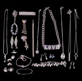 Rhinestone, Multicolored Stone Silver Tone Jewelry
