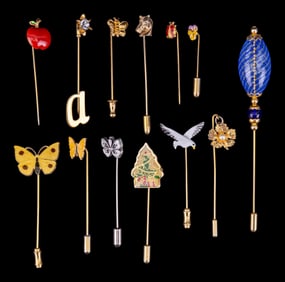 Figural and Hand-Blown Glass Stick pins