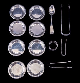 Sterling Silver Tongs, Spoons, Coasters
