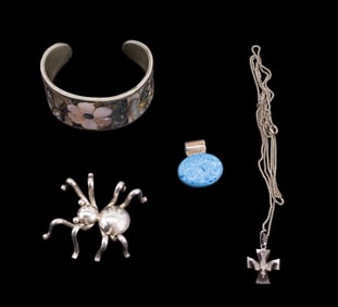 Sterling Spider Brooch, Mexico Necklace, & More