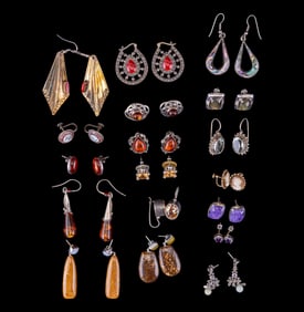 Sterling Silver Amber, Rhinestone & More Earrings