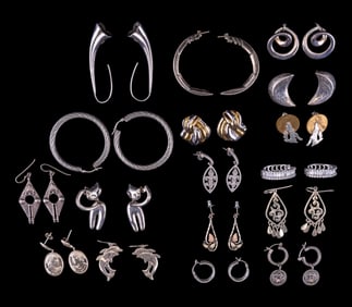 Sterling Silver Decorative Earrings (17 Pairs)