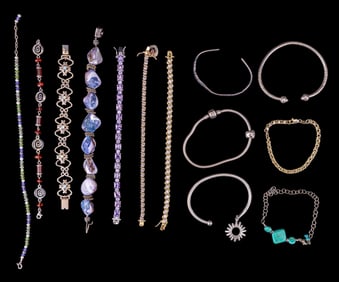 Sterling Silver Bracelets (13) Incl. Abalone