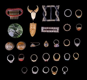 Vintage Costume Rings, Barrettes, Tinket Boxes