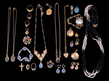 Gold Filled Jewelry w/ Lockets, Rhinestone, Rings