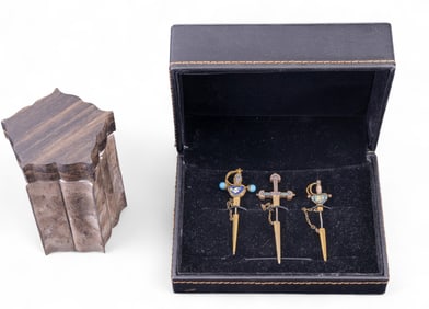 Gold Tone Tie Pins and J&C Tea Caddy