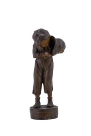 Figural Statuette Young Boy Sneaking a Cigarette