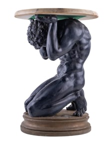 Kneeling Nude Male Figural Marble Top Table