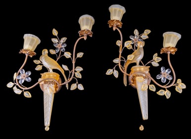 Pair, Figural 2-Port Sconces w/ Birds