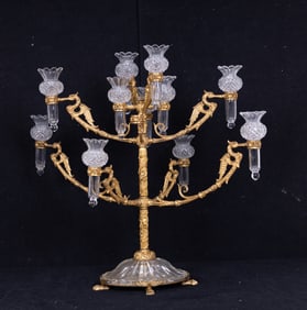 Louis XVI Style Bronze + Pressed Glass Epergne