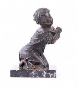 Bronze Statuette of Praying Child on Marble