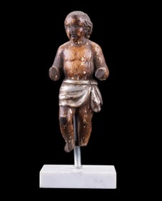 18th C Wooden Painted Putti Figure