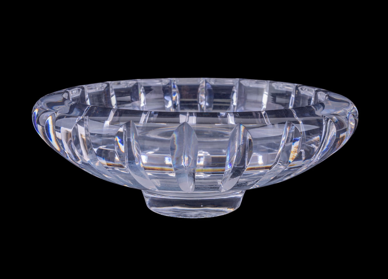 Orrefors Ohrstrom 1940s Pedestal Bowl / Dish: Orrefors vintage crystal bowl designed by Edvin Ohrstrom c. 1941, measures 10.5" diam, heavy.