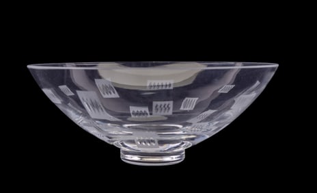 Etched Footed Crystal Bowl