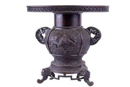 Japanese Bronze 2-Piece Koro Censer w/ Phoenix