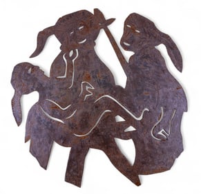 Folk Art Metal Wall Sculpture of 3 Figures