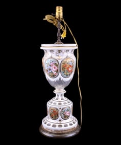 Bohemian Overlay Glass Lamp w/ Floral Design