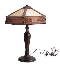 Art Deco Two-Tone Slag Glass Table Lamp