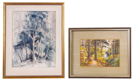 2 Watercolors, Landscape / Forest Scene