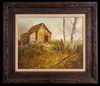 Signed Painting Realist Landscape, Farm Scene