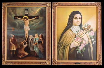 Pair of Christian Religious Prints, Jesus + Mary