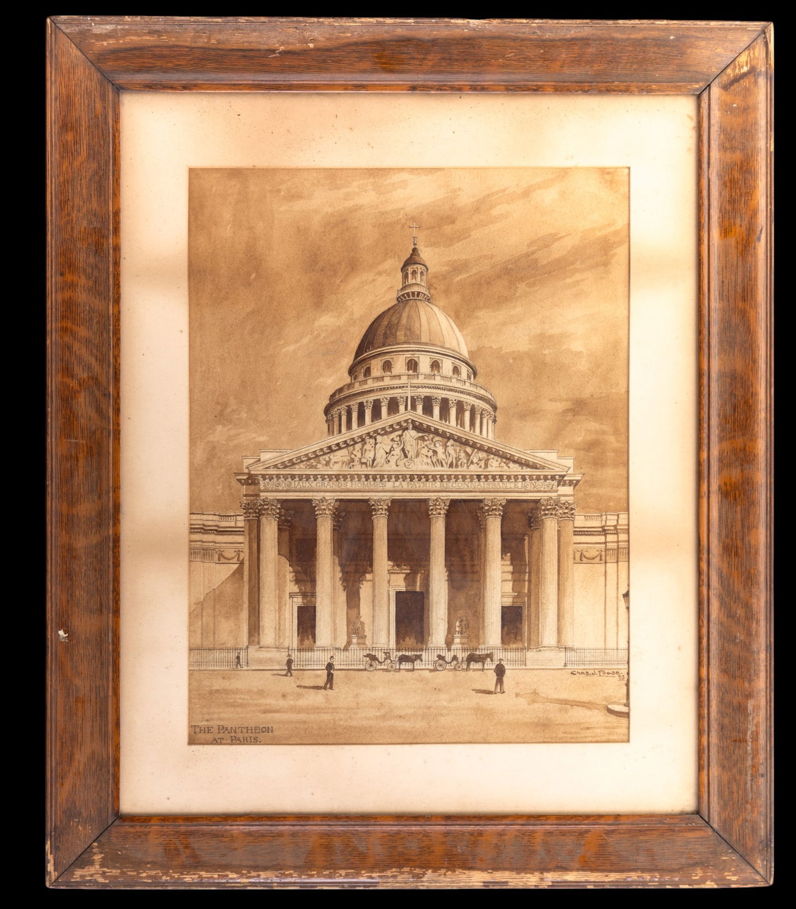 Foose Signed Painting "Pantheon at Paris": A signed graphite and watercolor titled Pantheon At Paris signed "Chaz J. Foose" on bottom right. Measurements: 30" wide x 36" high O.D. Condition as seen in photography.
