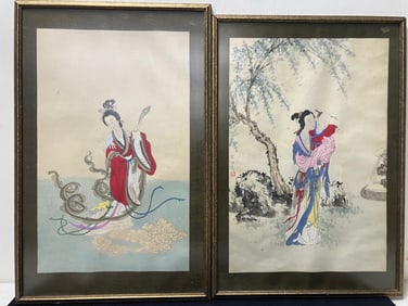 Pair of Japanese Watercolors of Women