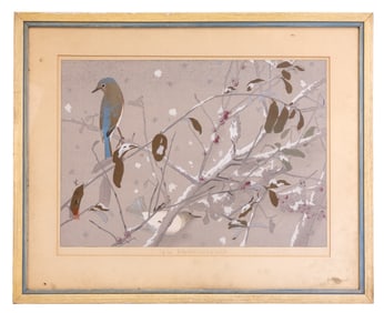 Rakusan Tsuchiya (1896-1976) Woodblock Birds